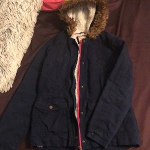 Navy winter coat.